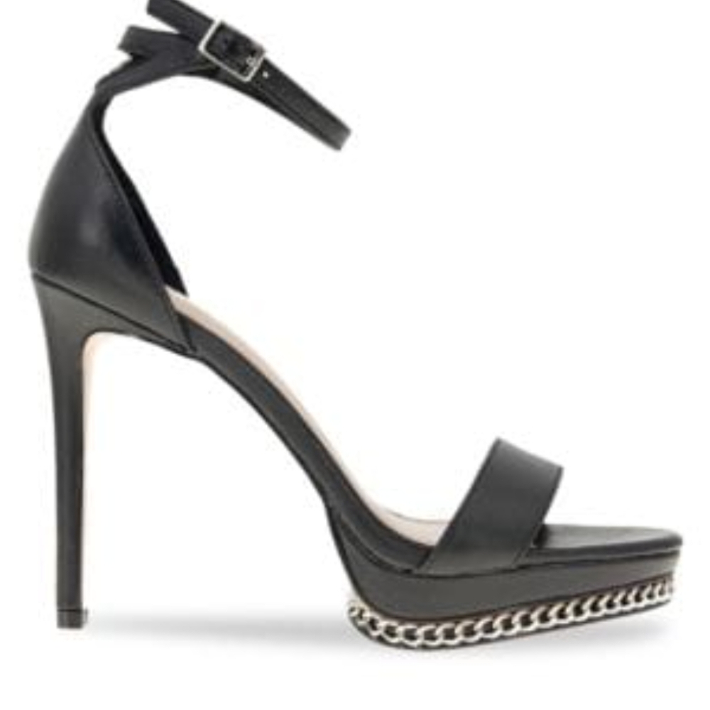 BCBGeneration Black Chain Platform Heels Strappy Stiletto Sandals Size 6.5